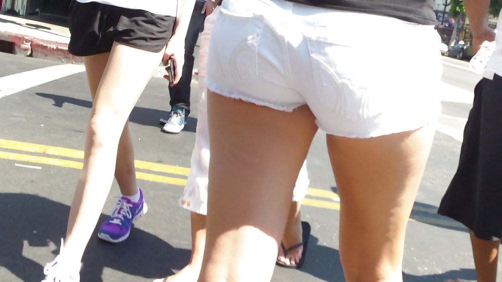 Public teen ass & butt in white shorts #37027303