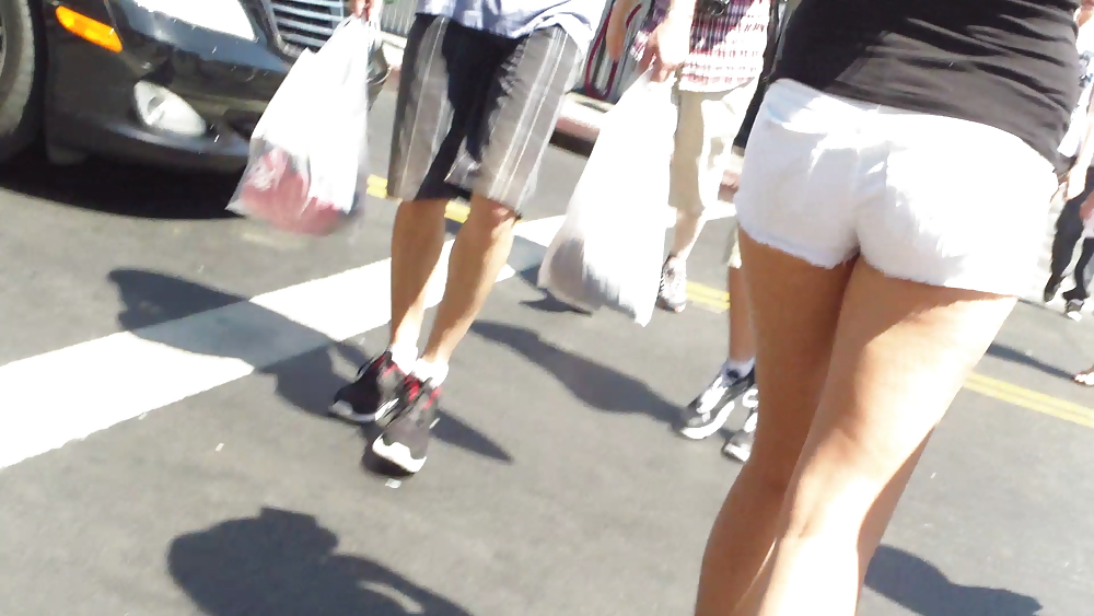 Public teen ass & butt in white shorts #37027309