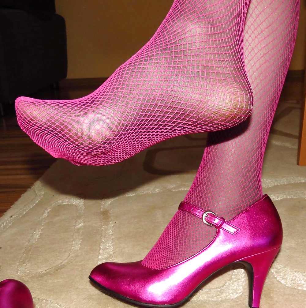 Pretty in Pink 2 Black Pantyhose and Pink Fishnets #24037943