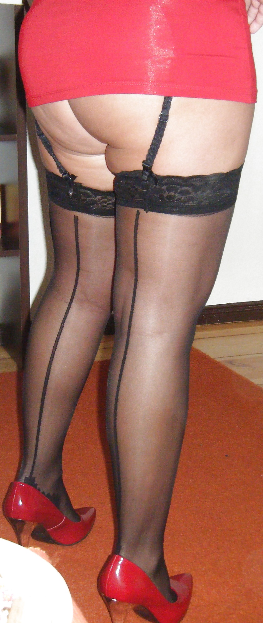 Sexy Legs in Black Stockings and Red Heels #26402485