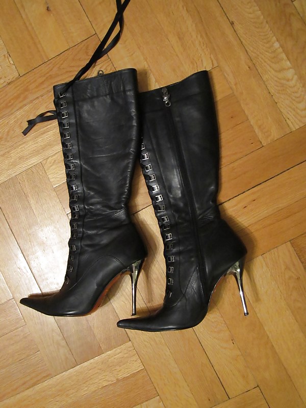 Meine Sammlung: Schwarz Spitzen-up-Lederstiefel #36557936