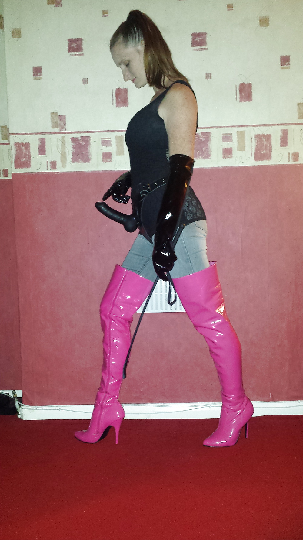 Strapon wearing mistress in pink thigh high boots #30016250