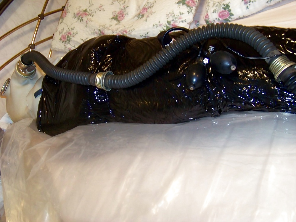 My wife in mummification, gas mask, inflatable bondage bag #23780506