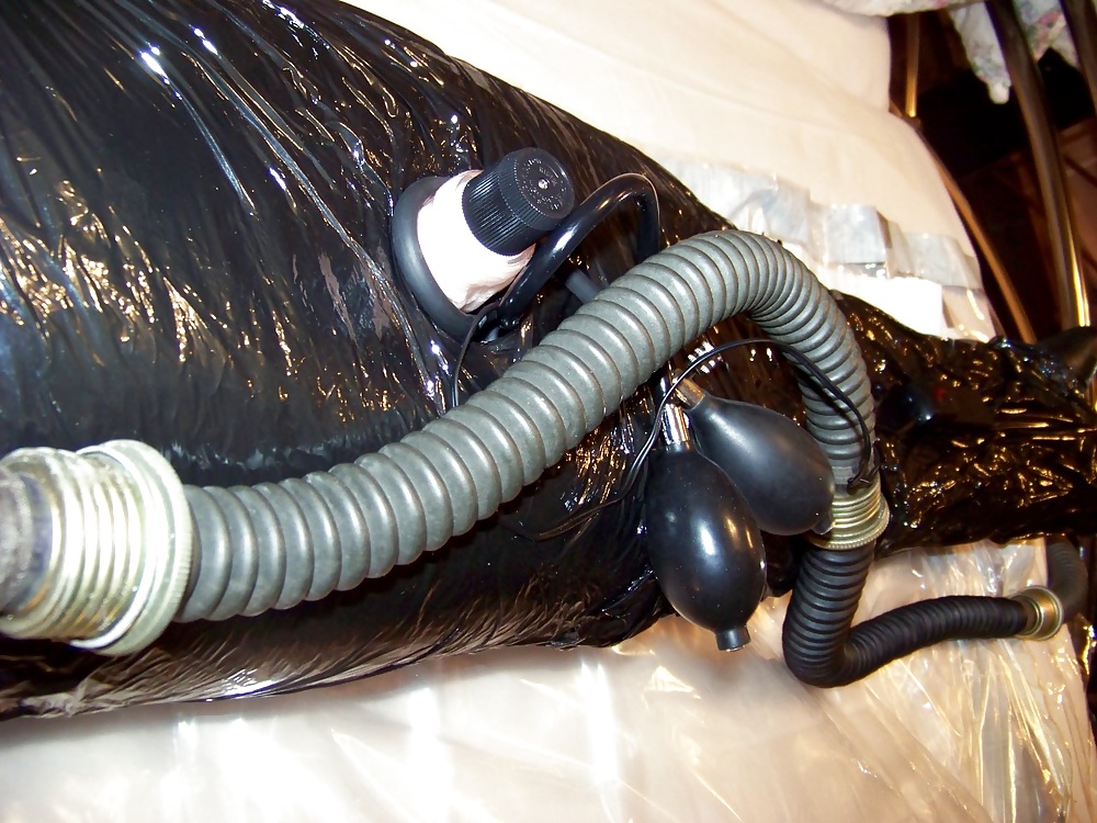 My wife in mummification, gas mask, inflatable bondage bag #23780523