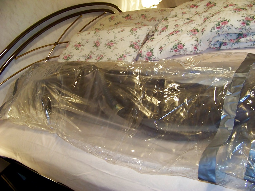 My wife in mummification, gas mask, inflatable bondage bag #23780530