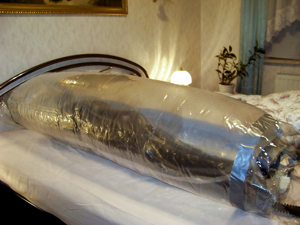 My wife in mummification, gas mask, inflatable bondage bag #23780537