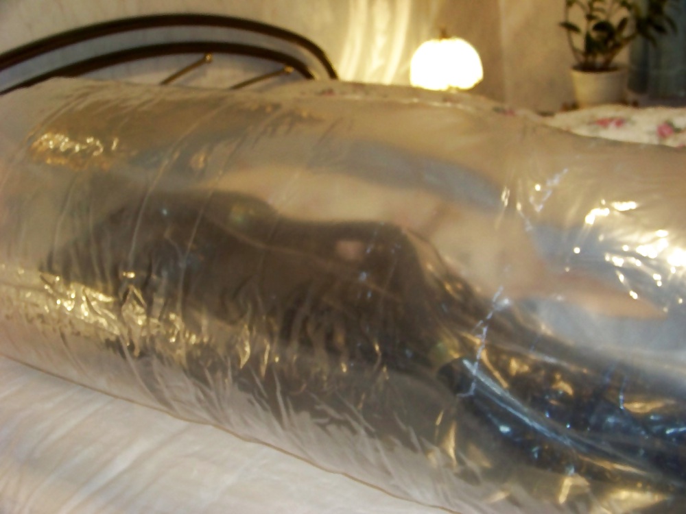 My wife in mummification, gas mask, inflatable bondage bag #23780559