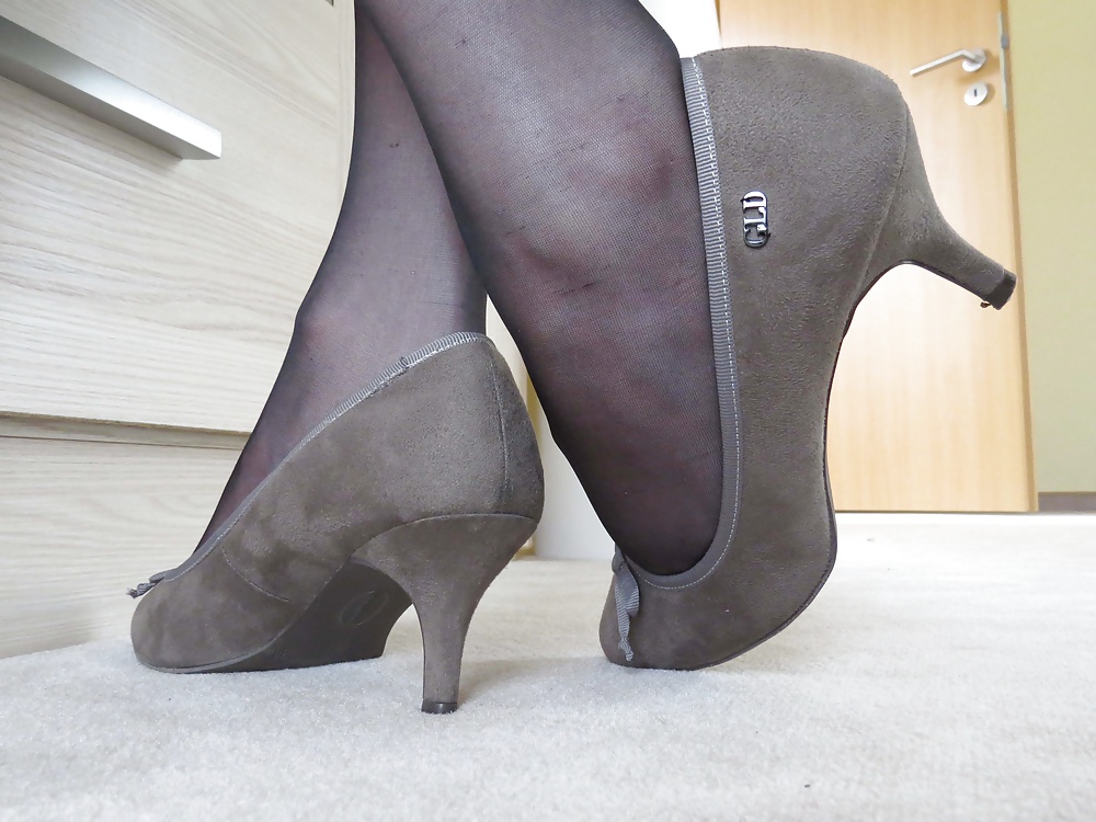 Black Nylons and Gray Graceland High Heels #26880907