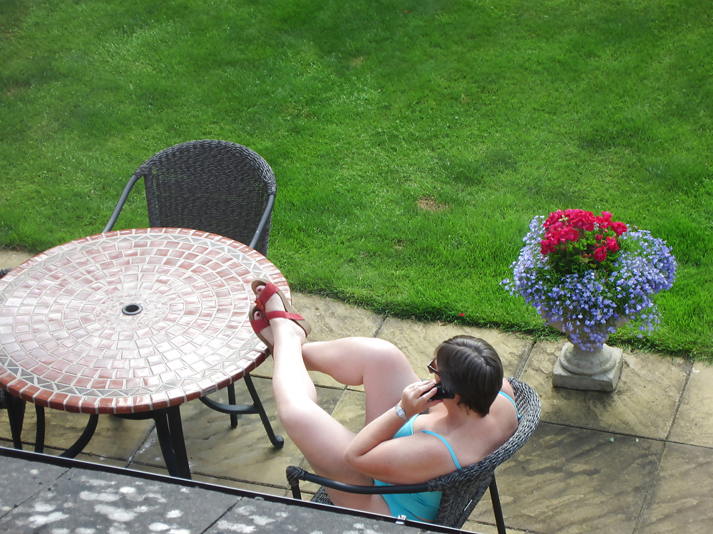 Mature curvy wife wears tankini in the garden #29765558