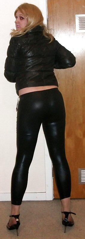 Hot sissy chav in black shiny leggings #25610846