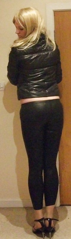 Hot sissy chav in black shiny leggings #25610852