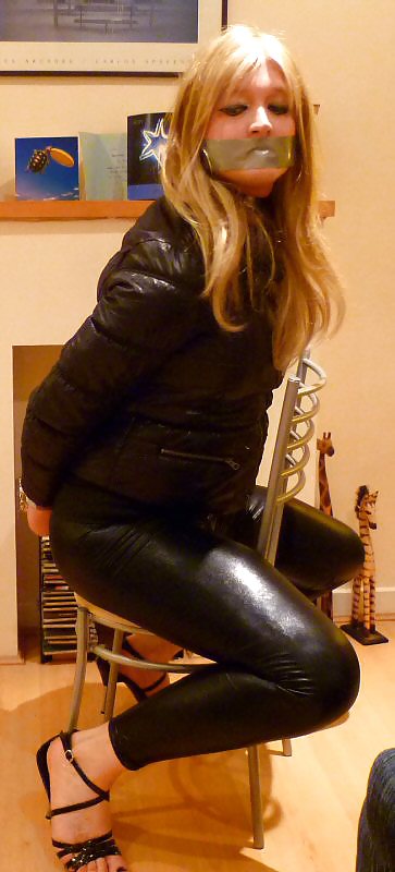 Hot sissy chav in black shiny leggings #25610921