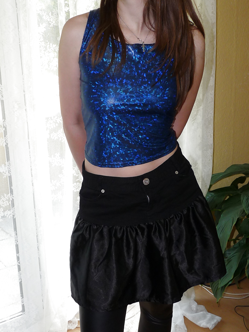 Wifes blue silk satin shiny hologramm top #36750883