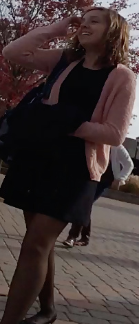 Quick upskirt of cute girl with a pantyhose and white thong #31716300