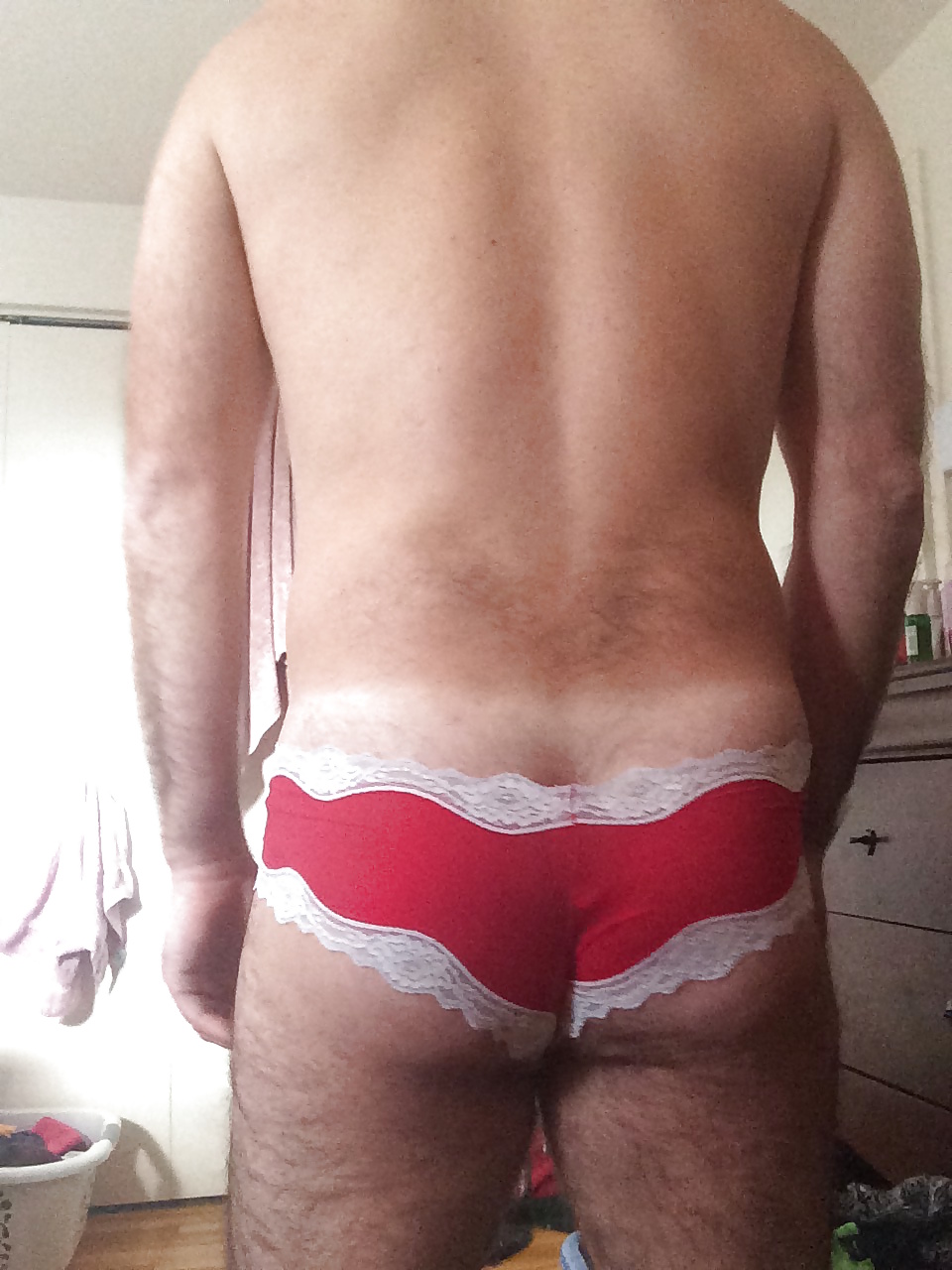 Unaware wife in VS red satin panties  #39382846