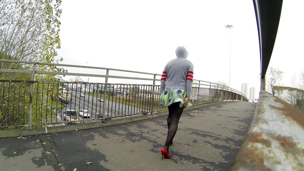 Public upskirt flash on bridge over traffic #38766689