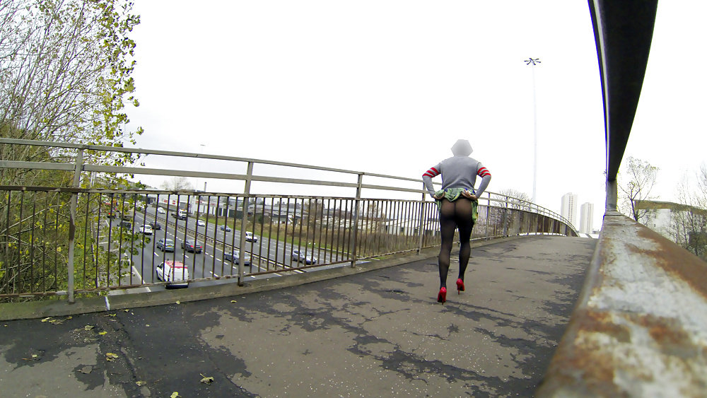 Public upskirt flash on bridge over traffic #38766699