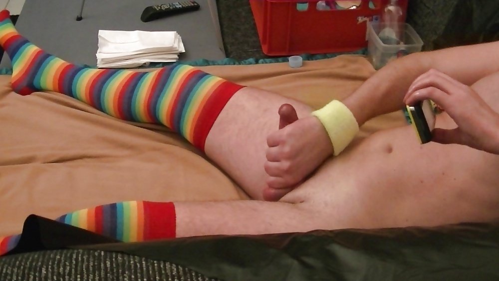 Masturbating in oil and rainbow socks #28019293