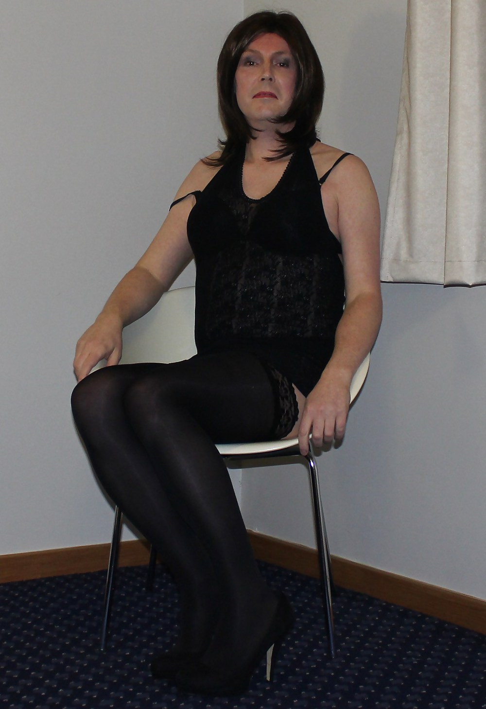 Shemale Emma Lee in black lace dress and hold up stockings #37285507