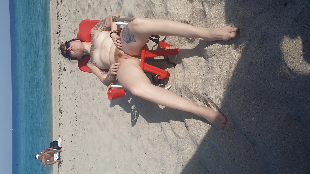 Tattooed hairy slut at Haulover  beach Florida #24698204