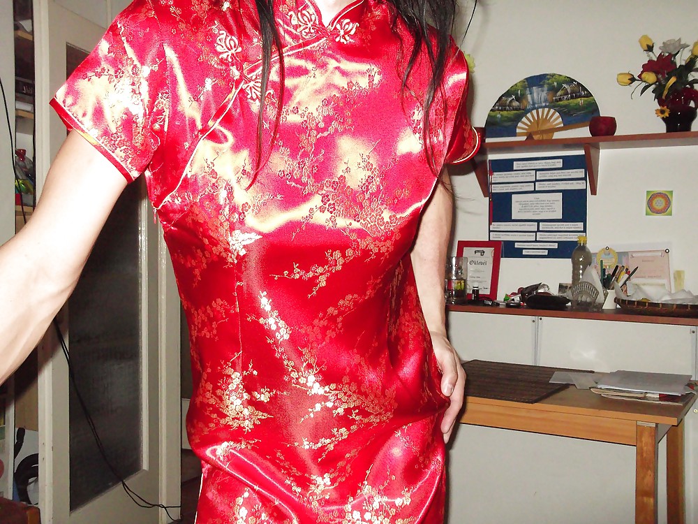 Red satin (silk) chinese dress - cheongsam (qipao) #24762483