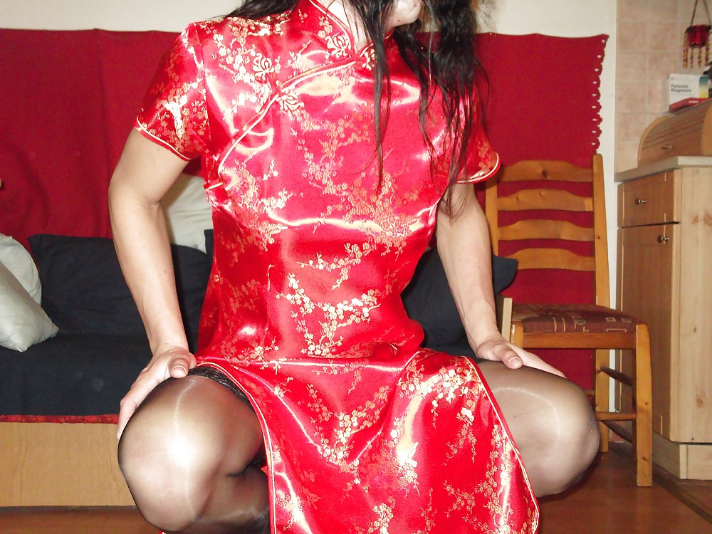 Red satin (silk) chinese dress - cheongsam (qipao) #24762517