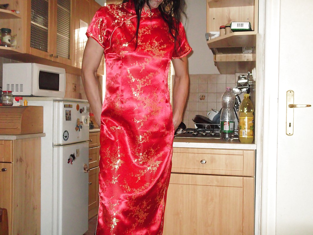 Red satin (silk) chinese dress - cheongsam (qipao) #24762523