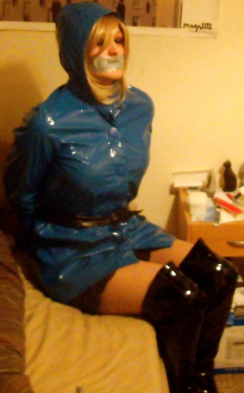 Blue PVC raincoat and thigh boots #36360012