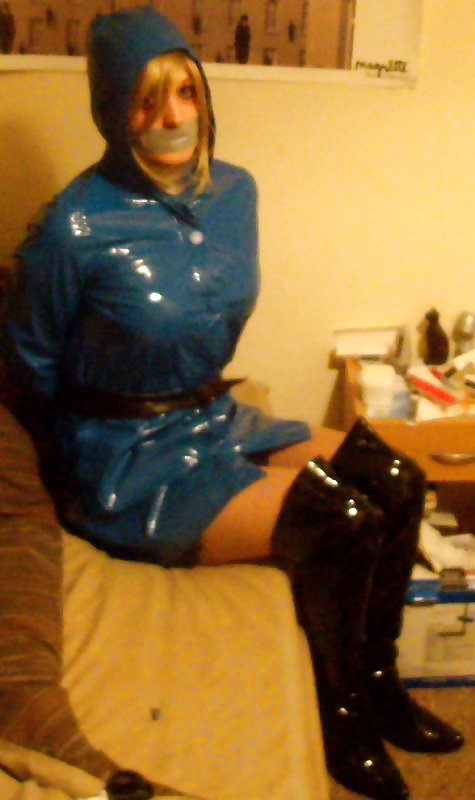 Blue PVC raincoat and thigh boots #36360015