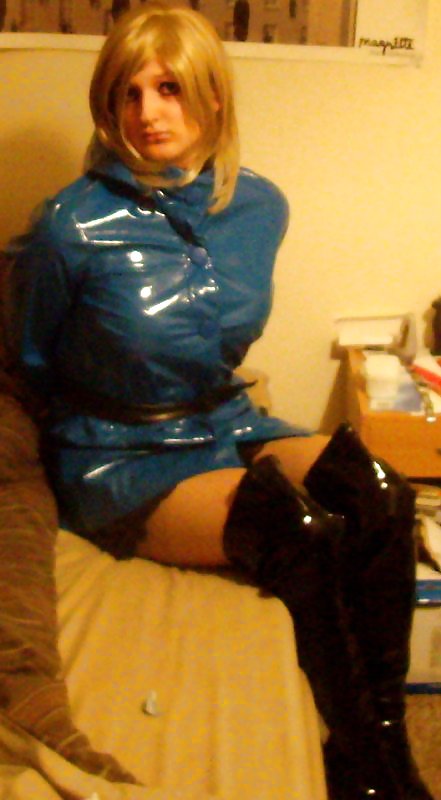 Blue PVC raincoat and thigh boots #36360022