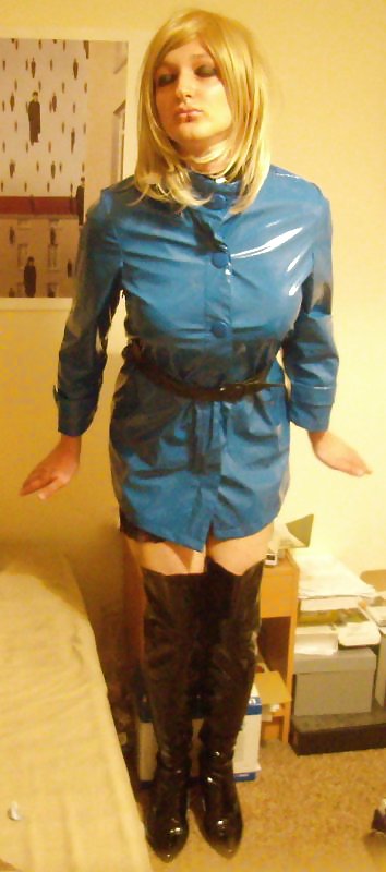 Blue PVC raincoat and thigh boots #36360023