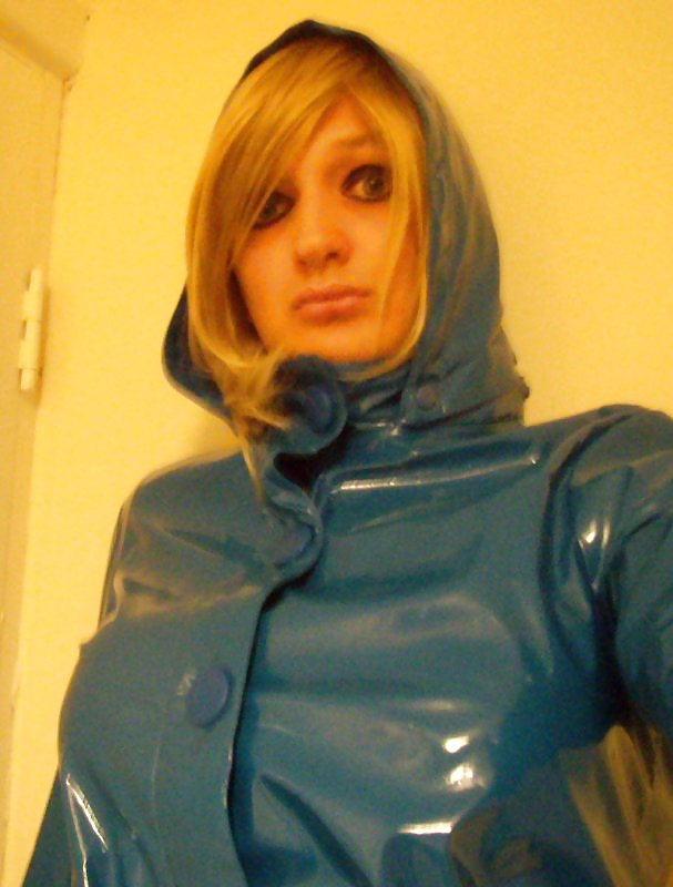 Blue PVC raincoat and thigh boots #36360025