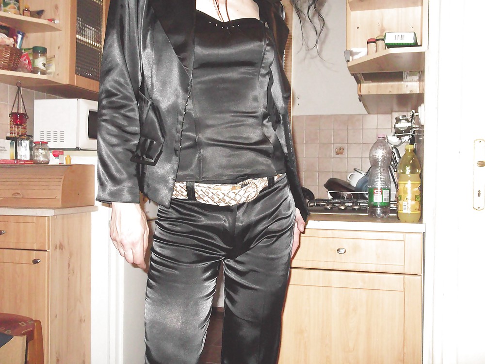 Black satin suit (trousers, corset, jacket) #23032920