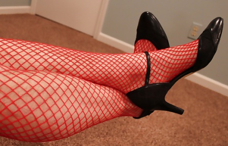 CD cums new lingerie red corset silk panties stockings heels #40792050
