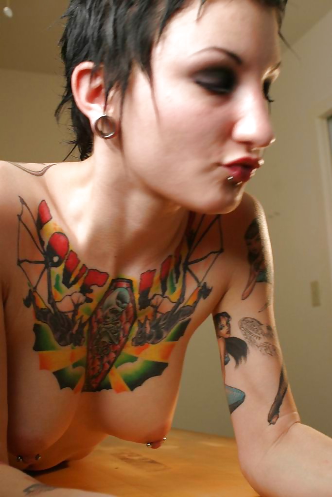 Sexy Girl gothic piercing tattoed #28687821