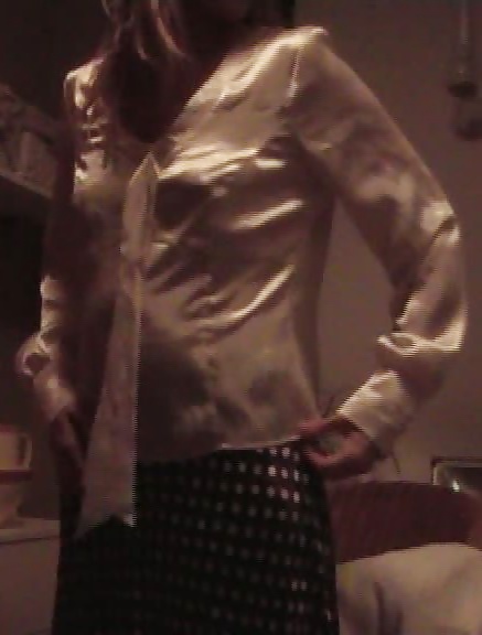 Satin white blouse, polka dot skirt and panties #30366212