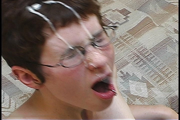 Nerdy brunette getting her face drenched by cum #23046180