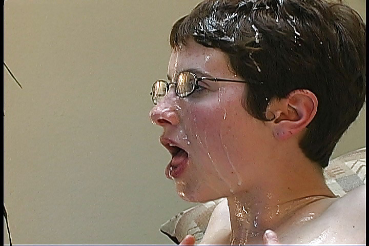 Nerdy brunette getting her face drenched by cum #23046385