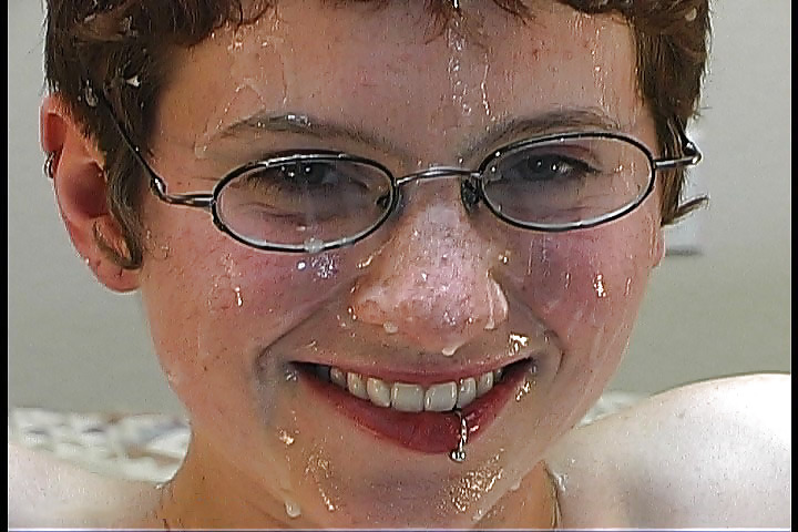 Nerdy brunette getting her face drenched by cum #23046391