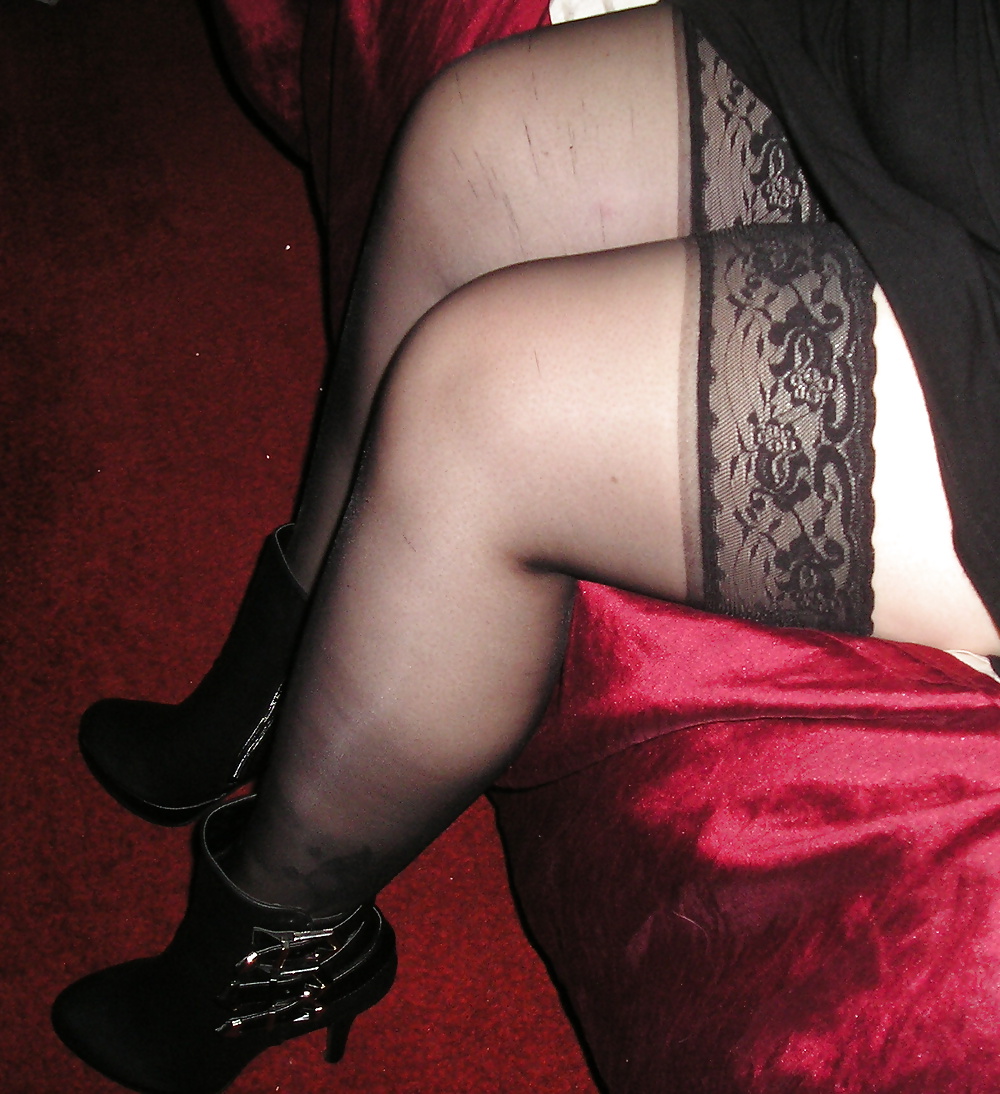 My girlfriends lace top black stockings and boots #25429972