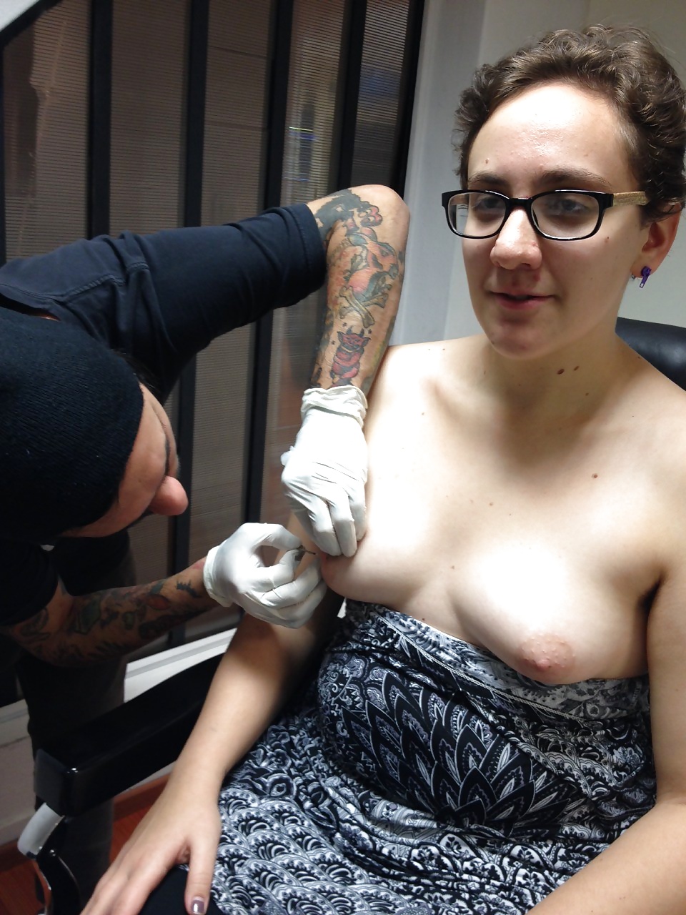 Short hair chick getting nipples pierced #41026486