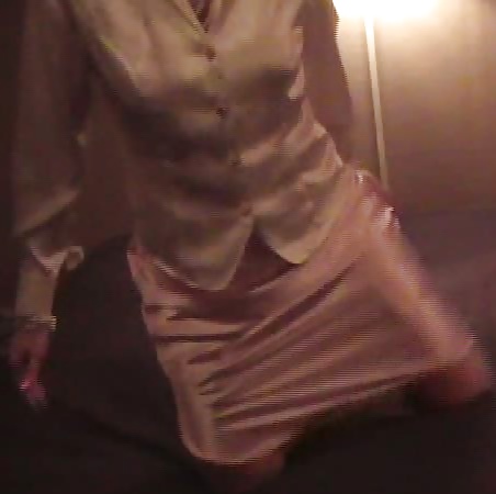 White satin blouse and pink satin half slip #30274303