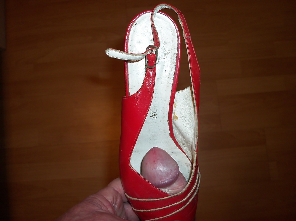 Red shoe with open heel and toe  #28940630