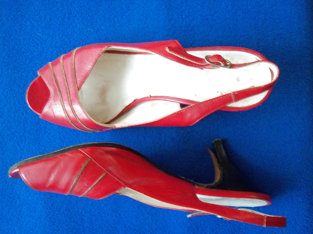 Red shoe with open heel and toe  #28940663