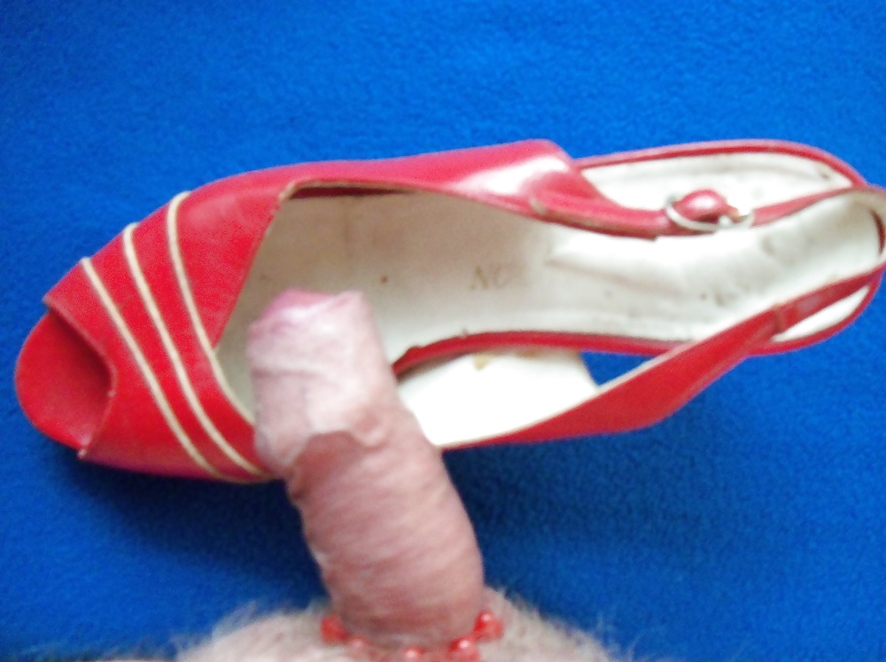 Red shoe with open heel and toe  #28940677