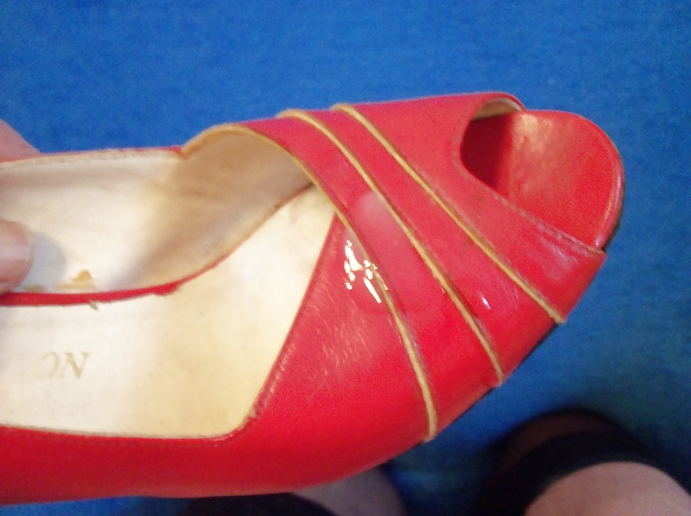 Red shoe with open heel and toe  #28940718