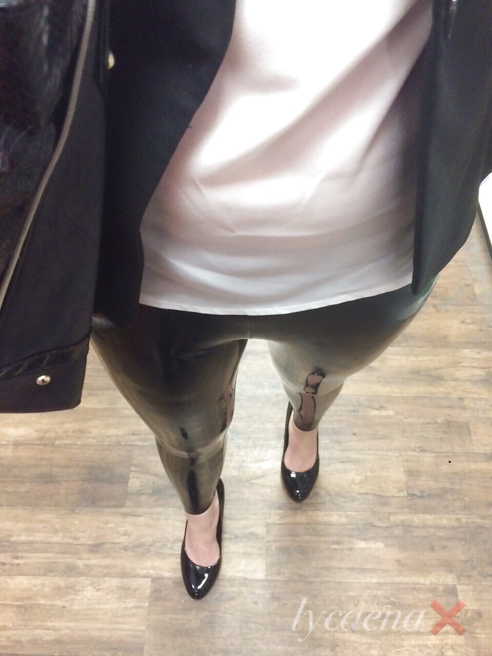 Latex leggings and high heels in public #41089006
