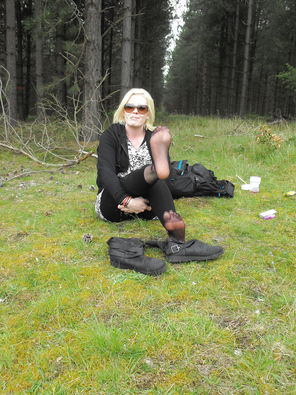 Em showing her sexy feet in the forest in black tights #28513774