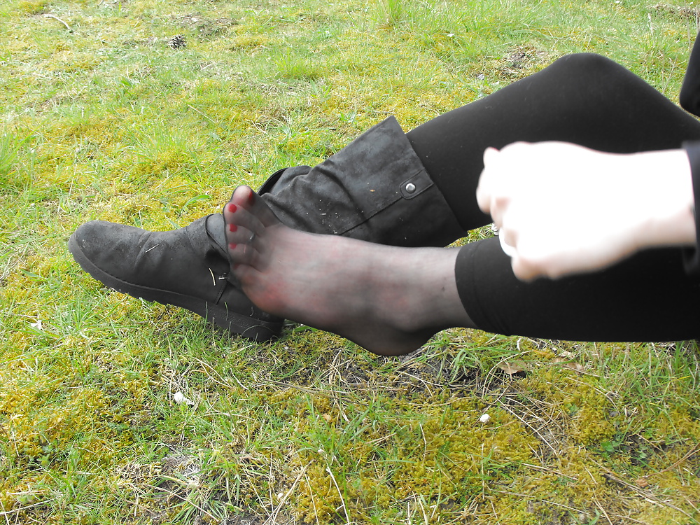 Em showing her sexy feet in the forest in black tights #28513795