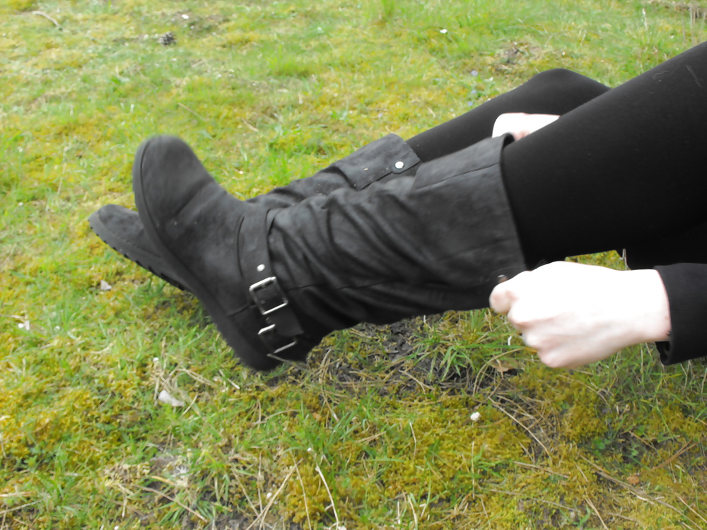 Em showing her sexy feet in the forest in black tights #28513802